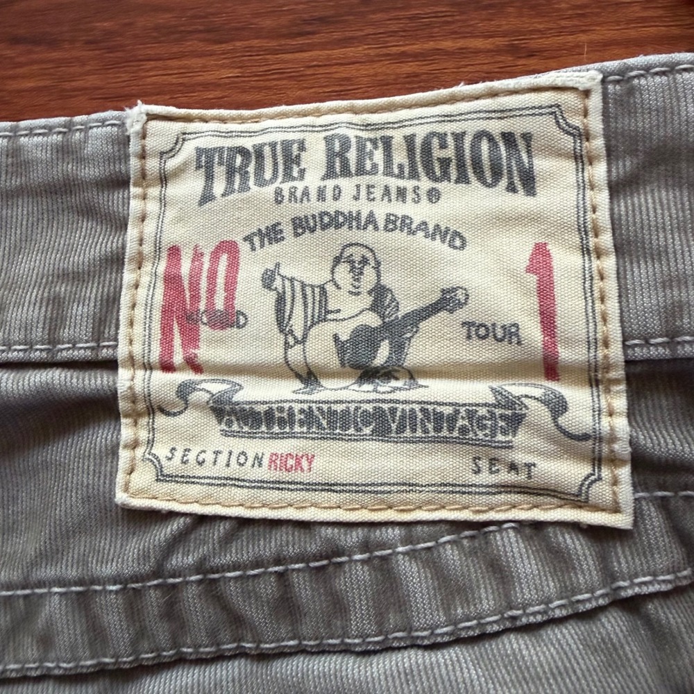 True Religion Ricky Corduroy Pants Mens 33 Grey Straight Leg Flap Pocket Buddha - Picture 3 of 8